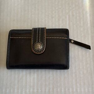 Fossil Small Black With Tan Stitching Bifold Wallet